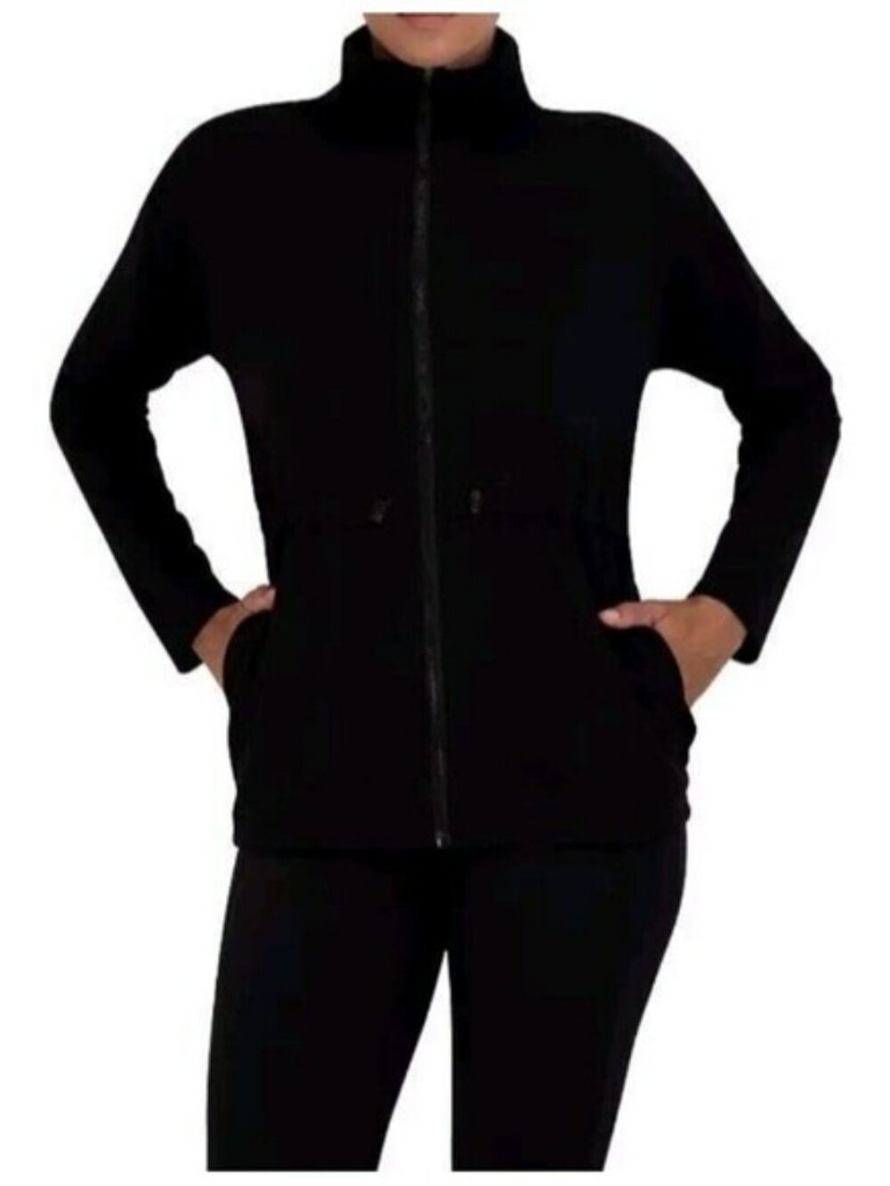 Gaiam Jacket Size XS Black Zip Up Stretch Cinch Waist Mock neck NEW